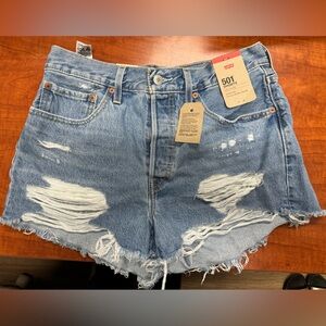 Levi's 501 Blue Distressed Jean Shorts